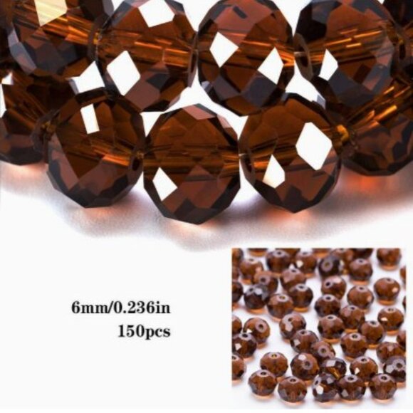Coffee Brown Amber Faceted Wheel Spacer Beads - Picture 2 of 2